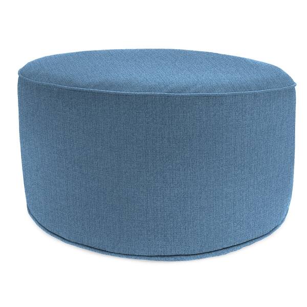 24" Round Blue Solid Round Outdoor Pouf Ottoman with Welt - 24"D x 13.5 ...